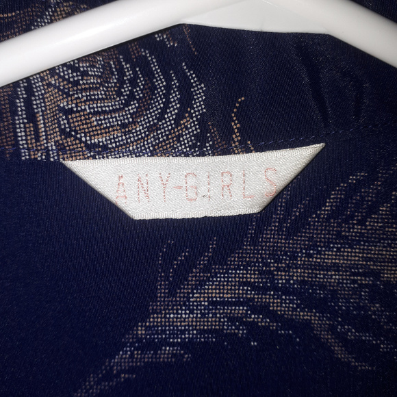 Vintage Style Button Blouse Feather Print Sz L - Picture 2 of 4